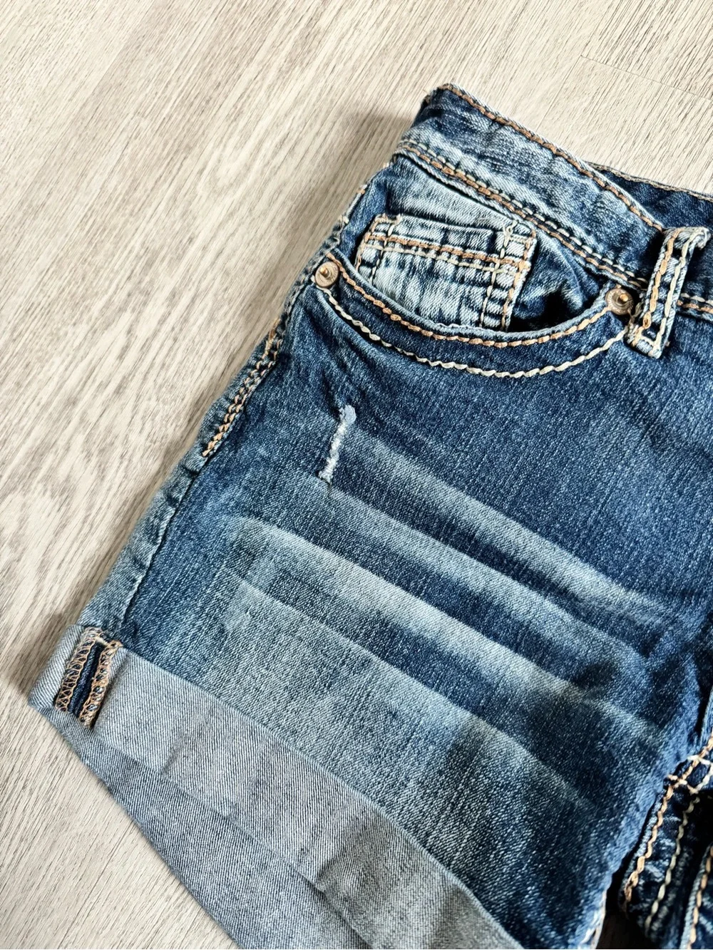 Maurices Blue Distressed Cuffed Denim Shorts
